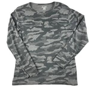 Place Shirt Boys Size 2XL Gray Camo Print Cotton Long Raglan Sleeve Crew Neck